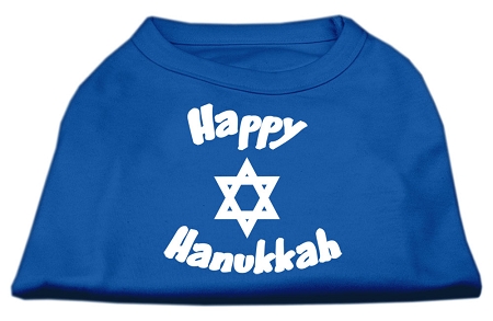 Happy Hanukkah Screen Print Shirt Blue XS